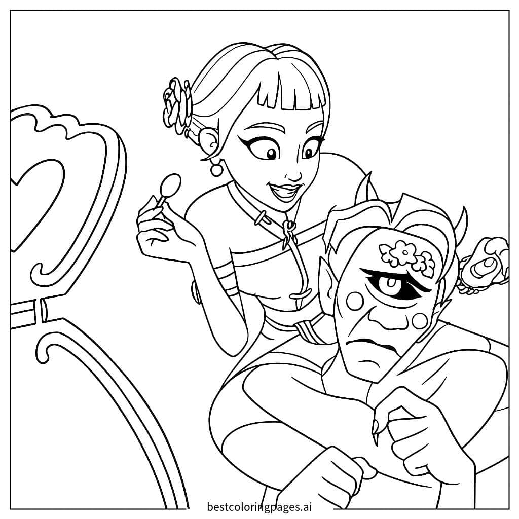 Dibujos de Aplicando Maquillaje al Demonio para Colorear