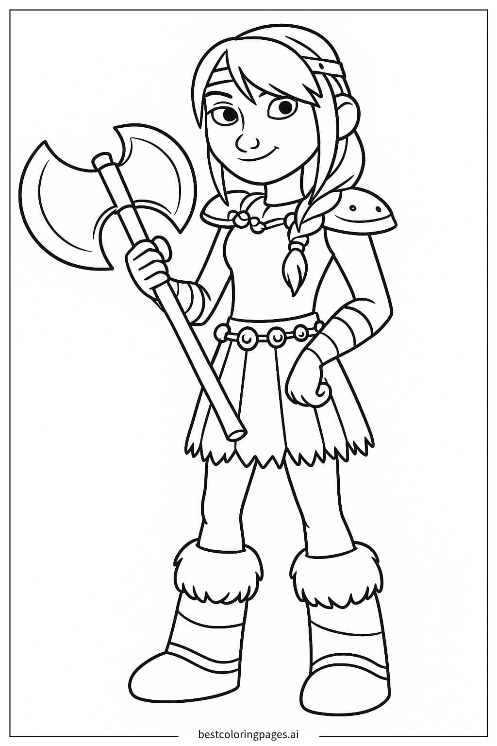 Astrid Holding Her Mighty Axe Coloring Page
