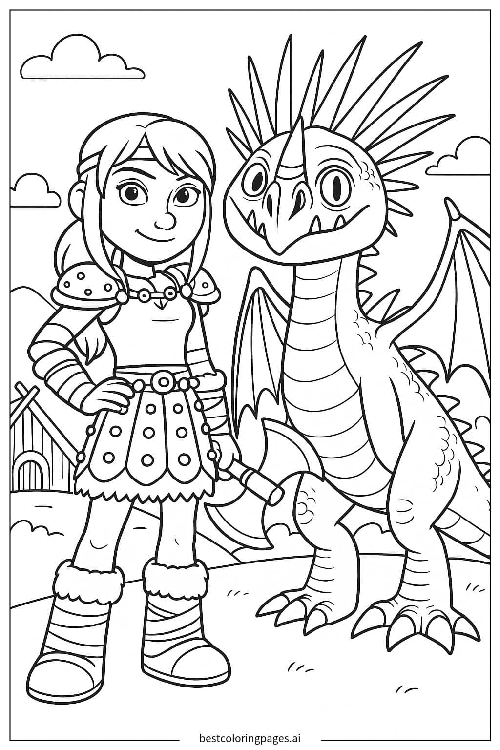 Astrid and Stormfly Adventure Coloring Page