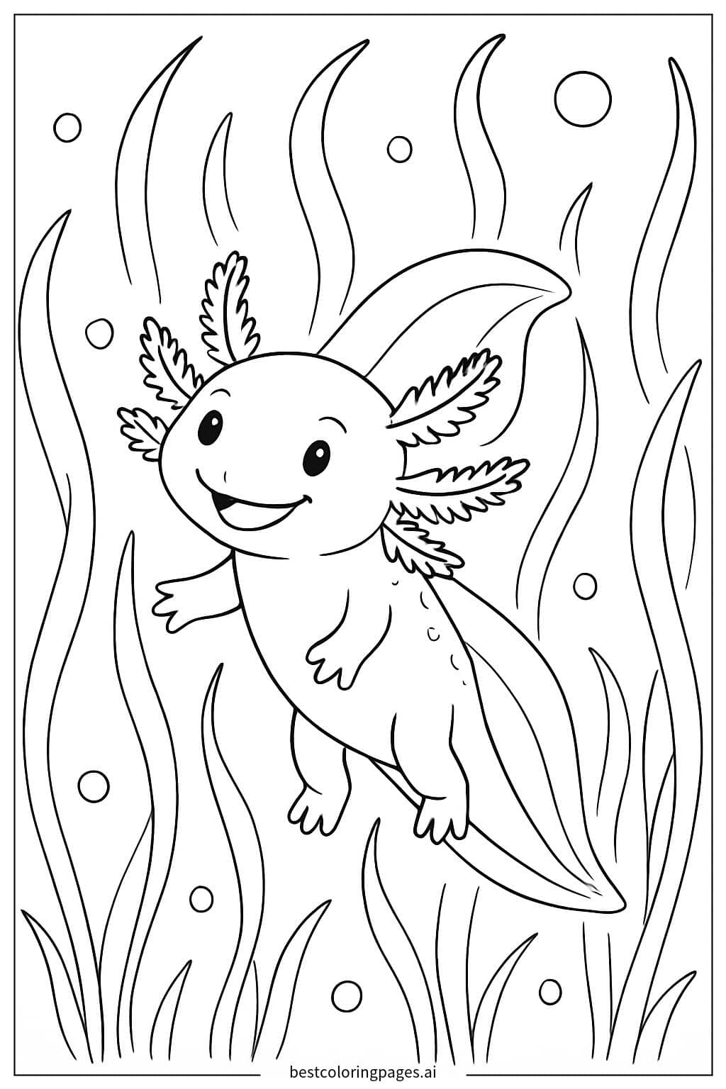 Axolotl in Seagrass Meadow Coloring Page