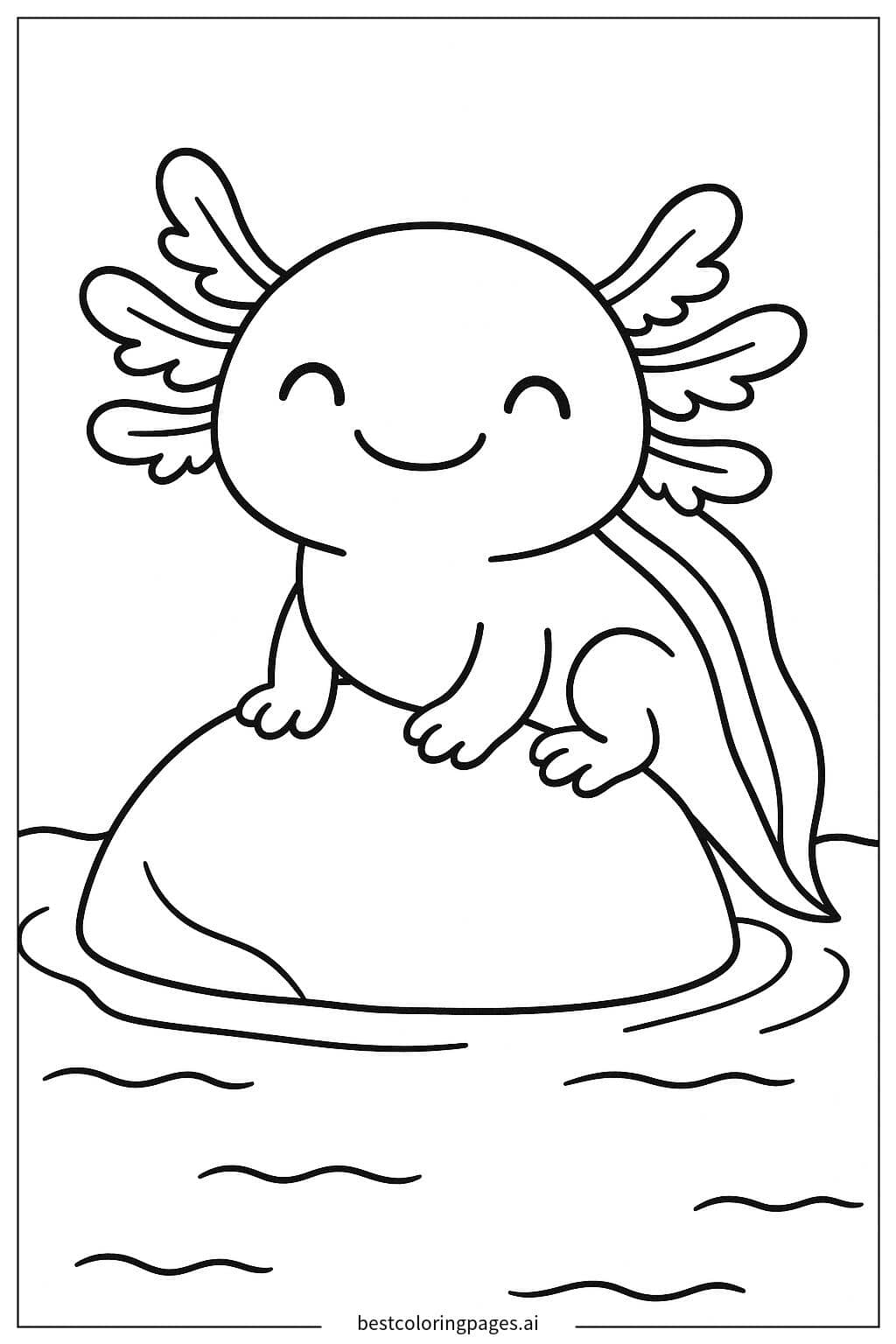 Axolotl Relaxing on a Rock Coloring Page