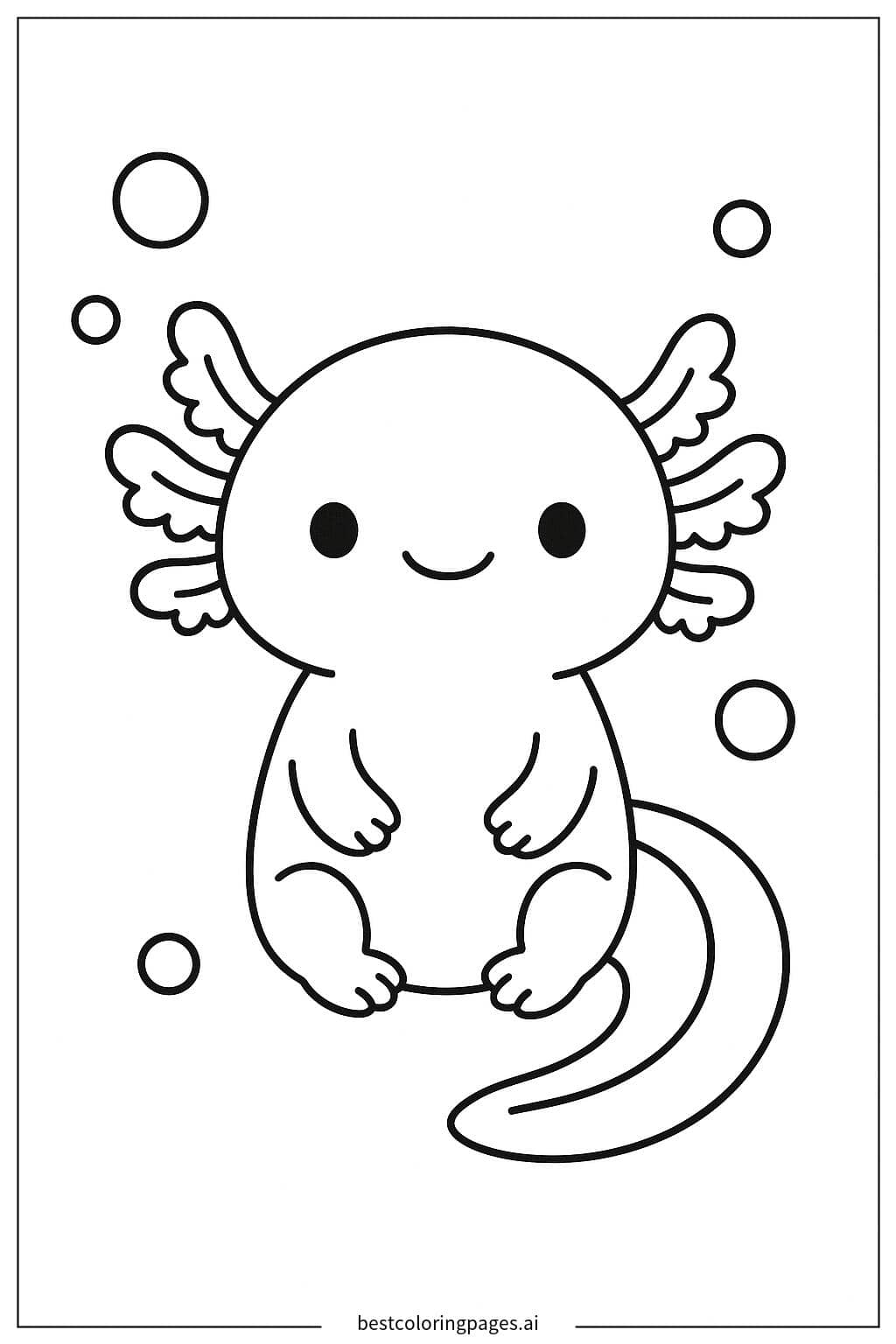 Cute Axolotl Sitting Coloring Page