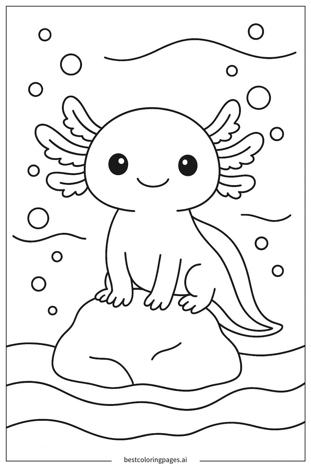 Axolotl on a Rock Coloring Page