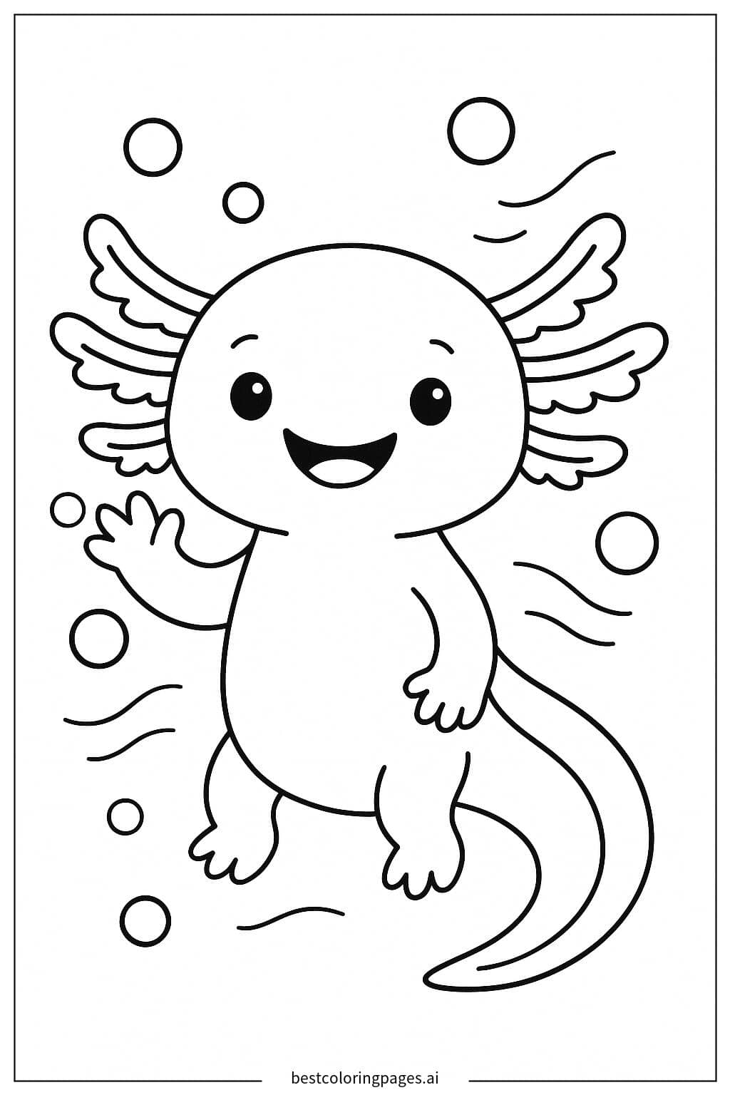 Friendly Axolotl Waving Hello Coloring Page