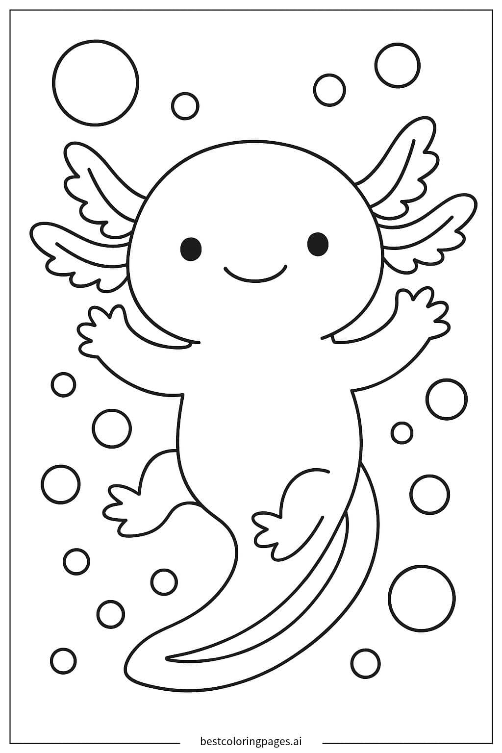 Adorable Axolotl Waving Its Little Arms Coloring Page