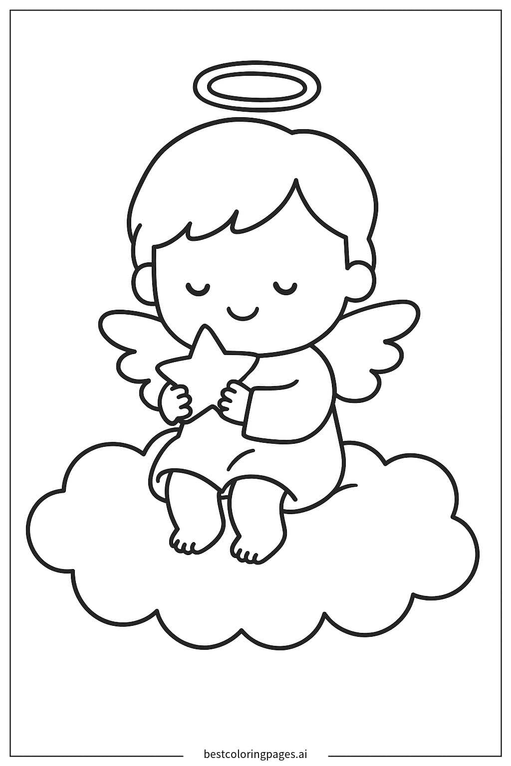 Desenhos de Anjinho bebê sentado na nuvem para Colorir