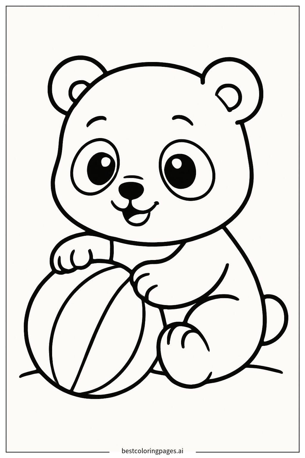 Baby Panda Playing with a Ball Coloring Page