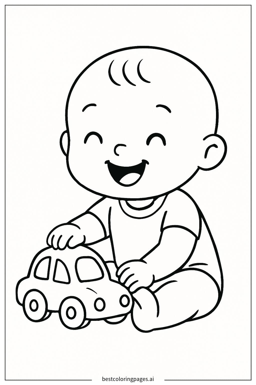 Baby Playing with a Toy Car Coloring Page
