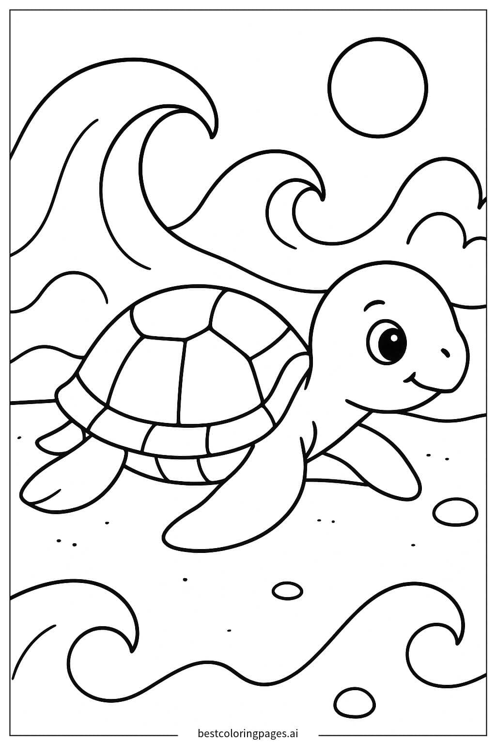 Baby Sea Turtle Crawling on the Beach Coloring Page