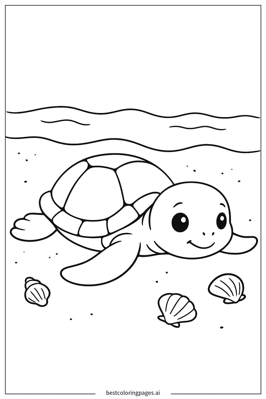 Adorable Baby Sea Turtle on the Sandy Beach Coloring Page