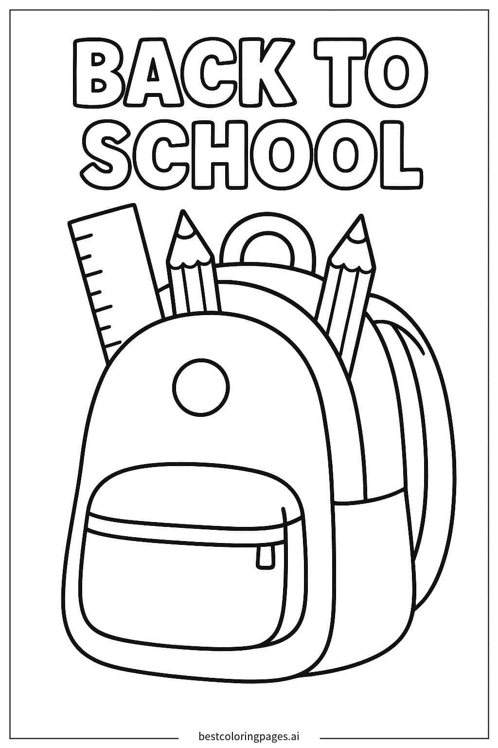 School Supplies Backpack Coloring Page