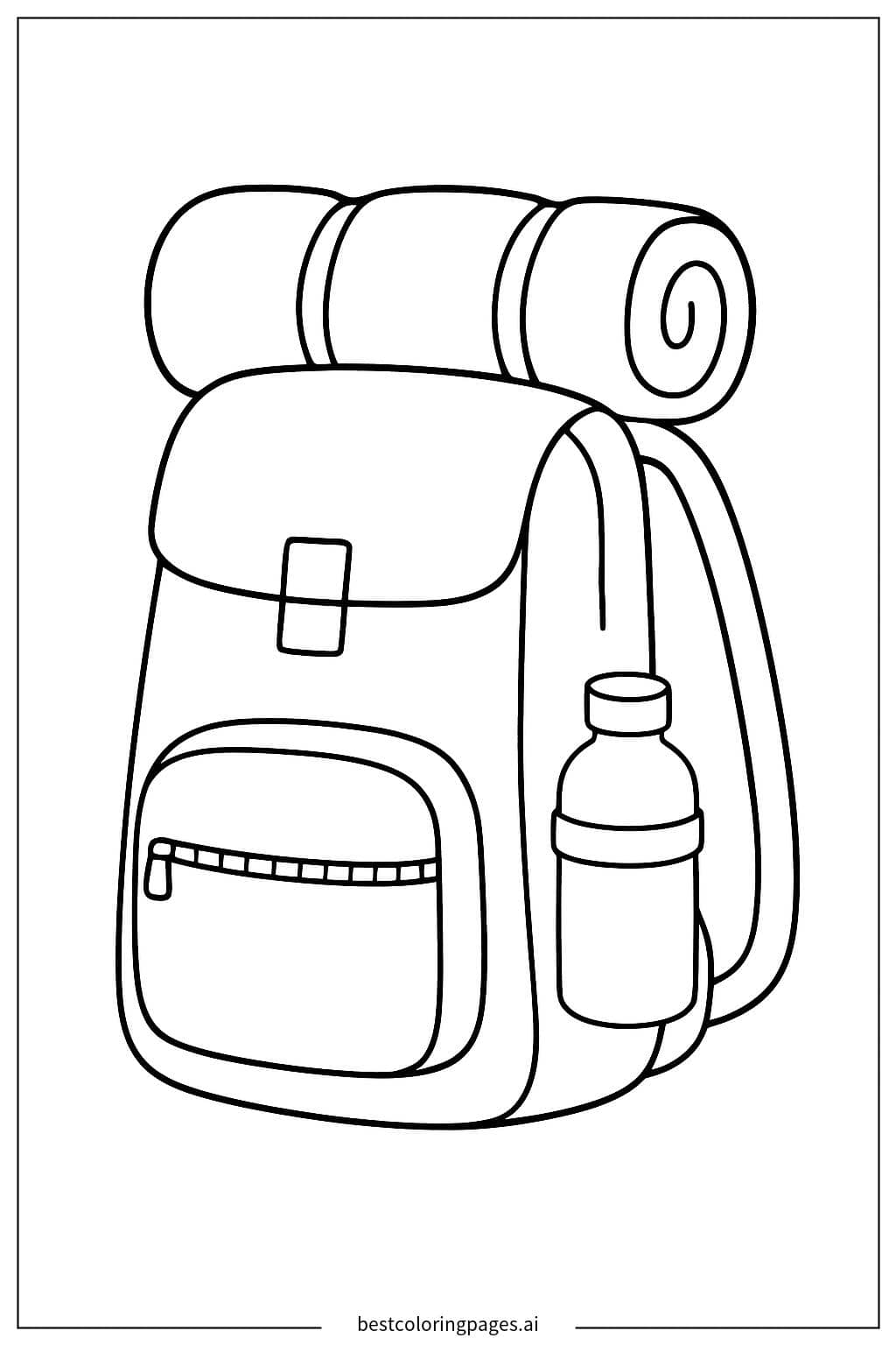 Camping Backpack with Water Bottle Coloring Page