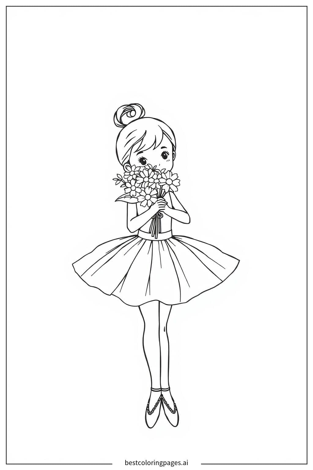 Ballerina mit Blumenstrauß Ausmalbilder