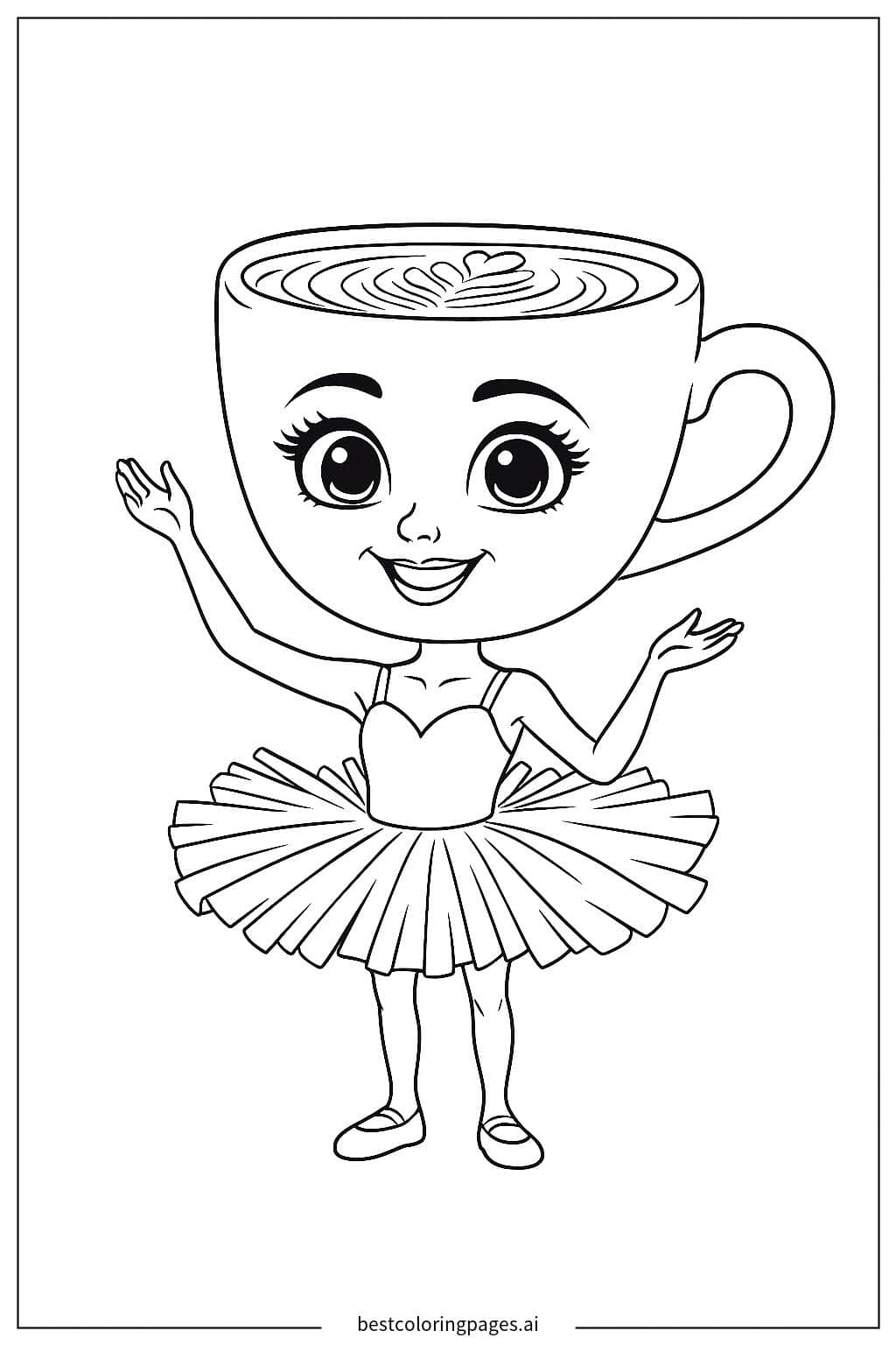 Disegni di Ballerina con Tazza di Caffè da Colorare