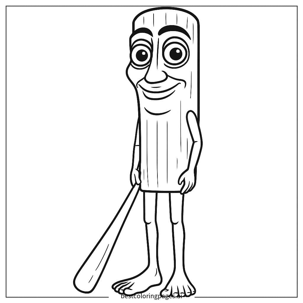 Disegni di Bambino Scalzo con Mazza in Mano da Colorare