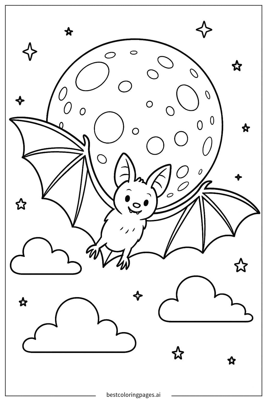 Desenhos de Morcego voando ao redor de uma lua cheia para Colorir