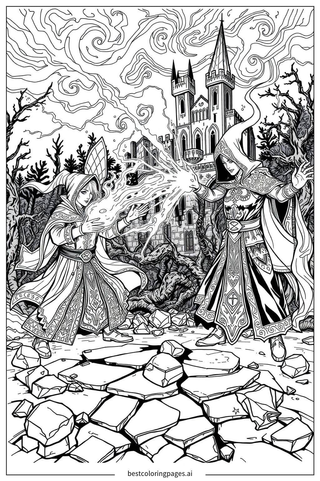 Battle of Magic Spells Coloring Page