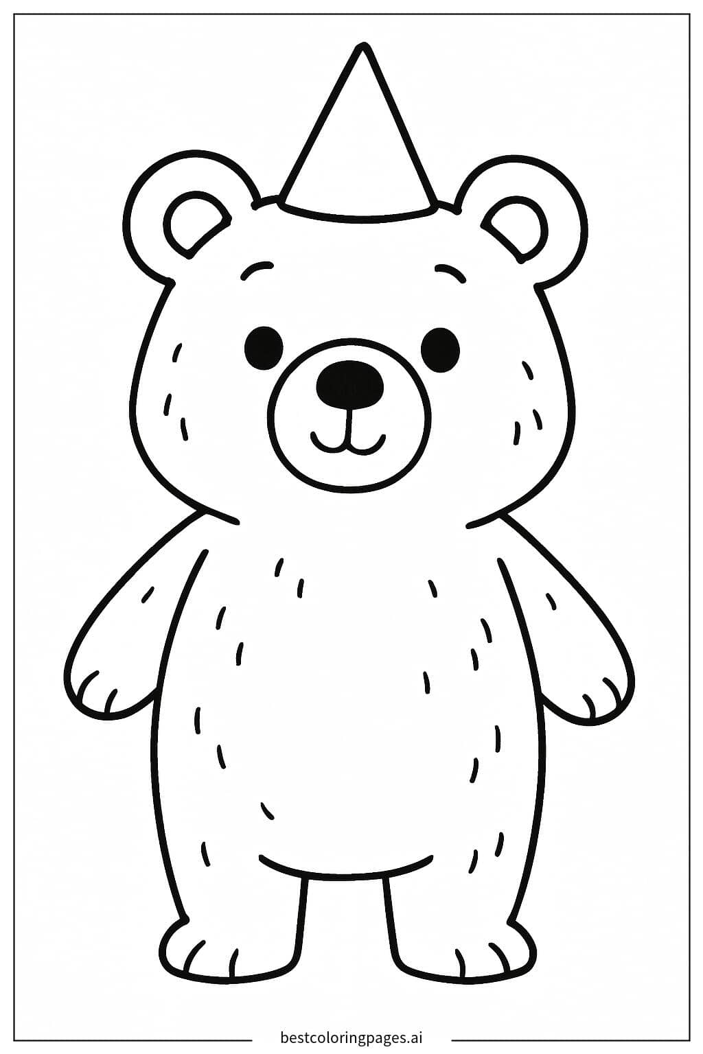 Desenhos de Urso com chapéu de festa para Colorir