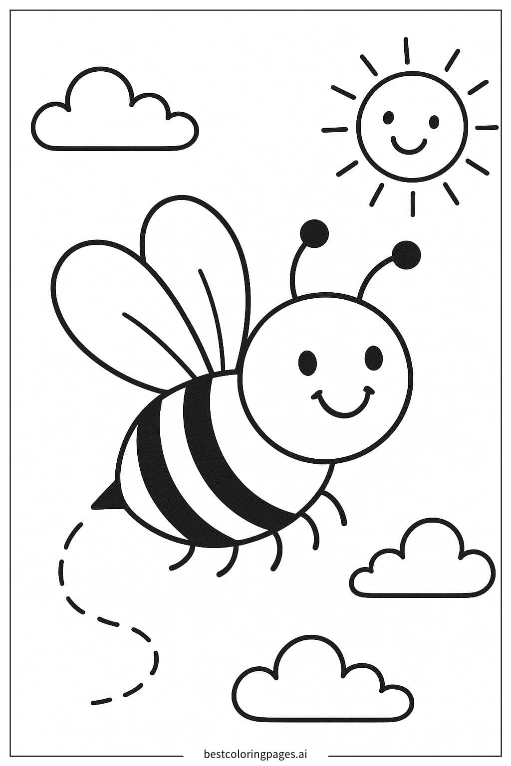 Cheerful Bee Buzzing in the Sky Coloring Page