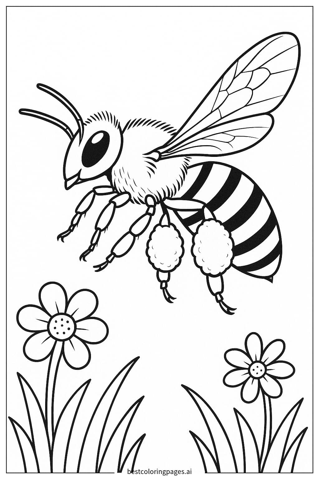 Bee Collecting Pollen on Its Legs Coloring Page