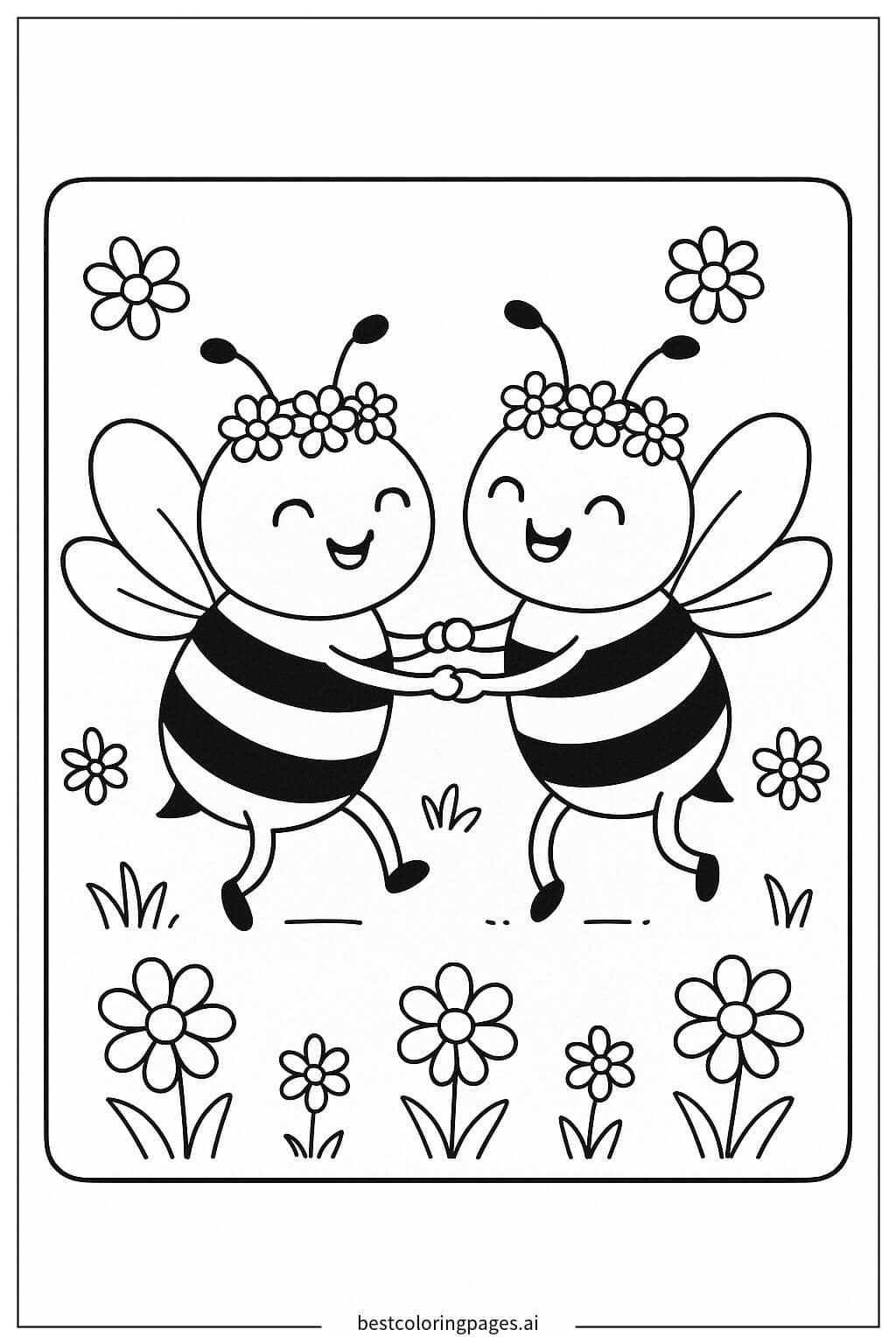 Bee Dancing with Another Bee Coloring Page
