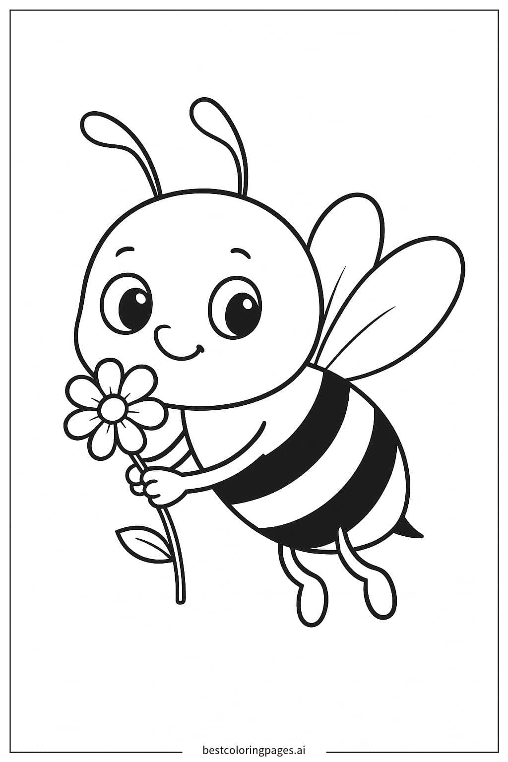 Bee Flying with Flowers Coloring Page