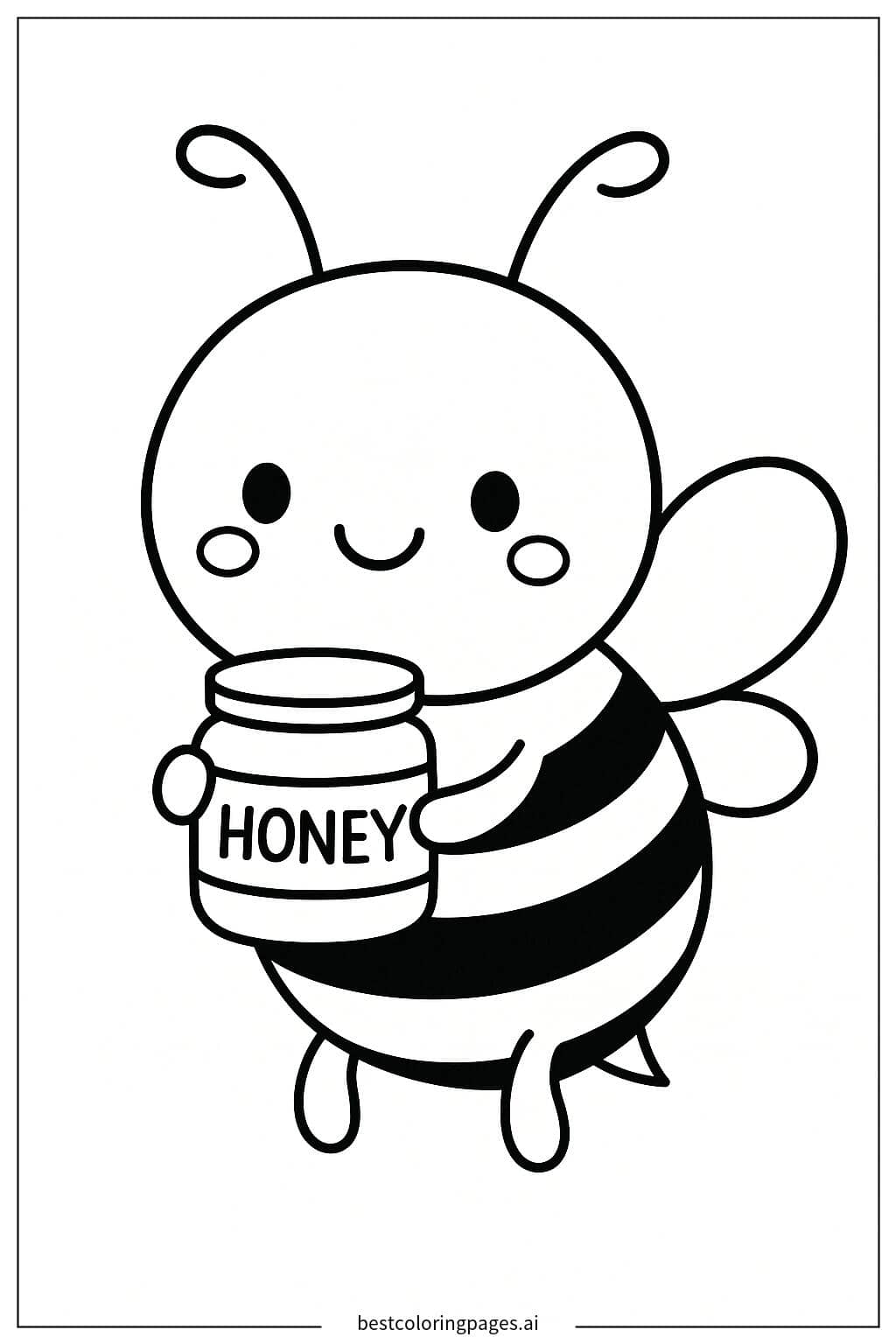 Adorable Bee Holding a Tiny Jar of Honey Coloring Page