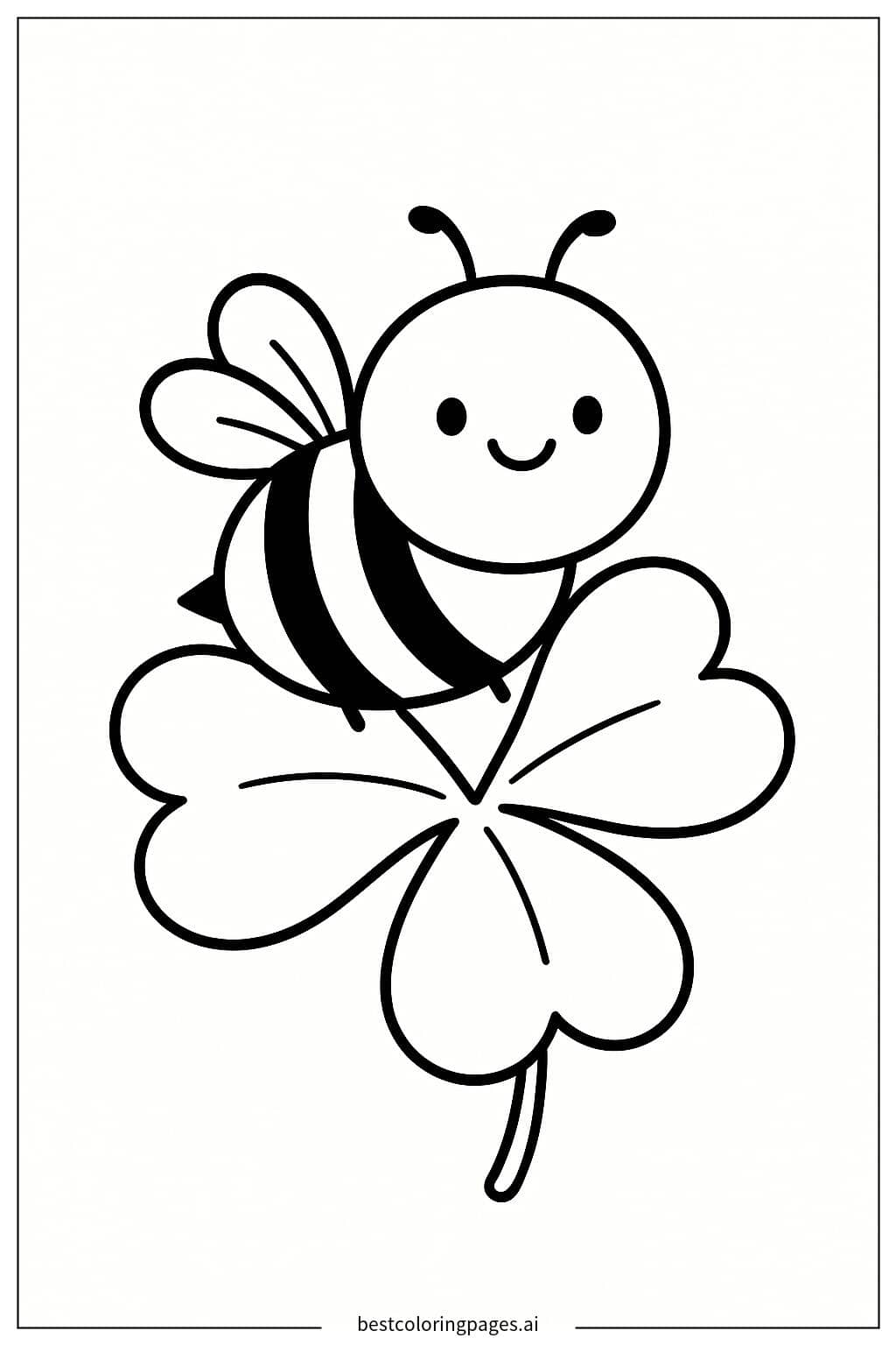 Bee Resting on a Clover Leaf Coloring Page