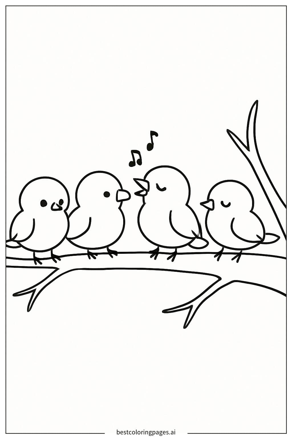 Chirping Birds on a Tree Branch Coloring Page