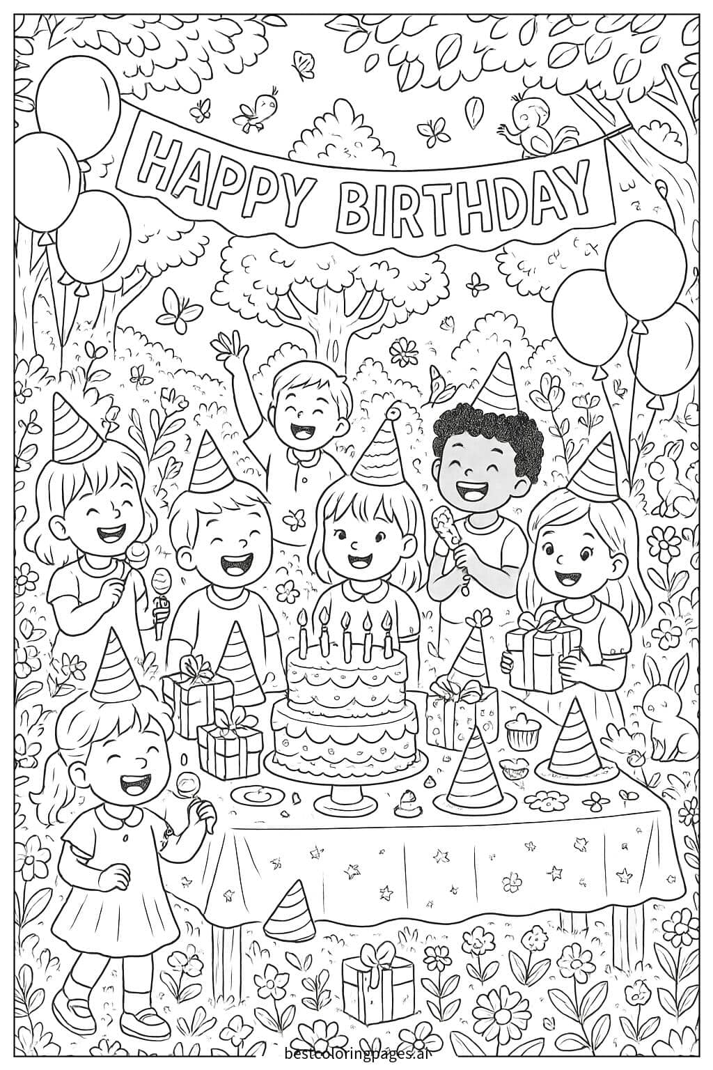 Garden Birthday Bash Coloring Page