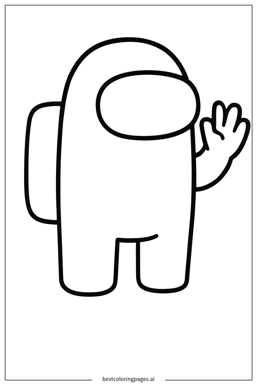 Friendly Blue Crewmate Waving Coloring Page