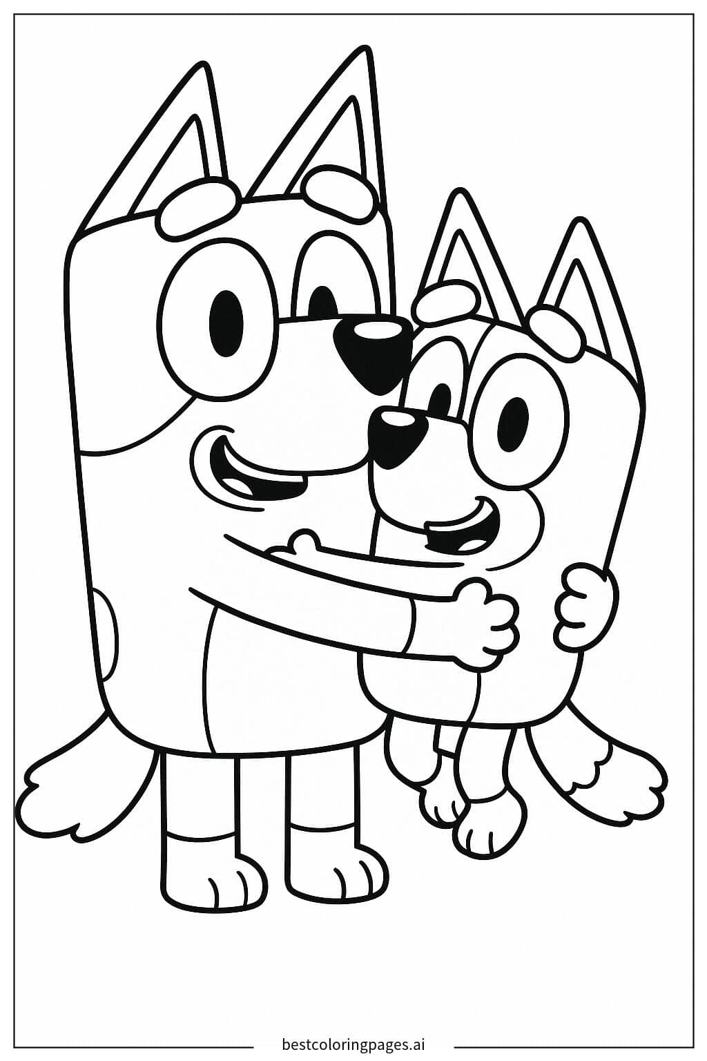 Bluey and Bingo Hugging Coloring Page