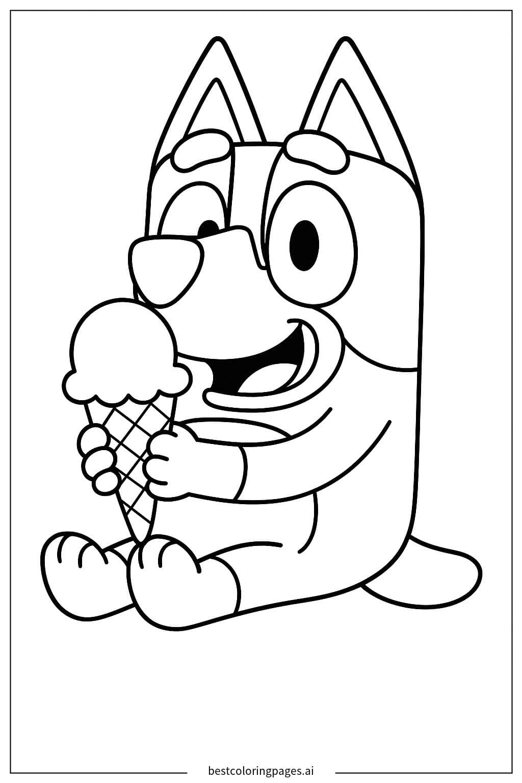 Bluey Enjoying Ice Cream Coloring Page