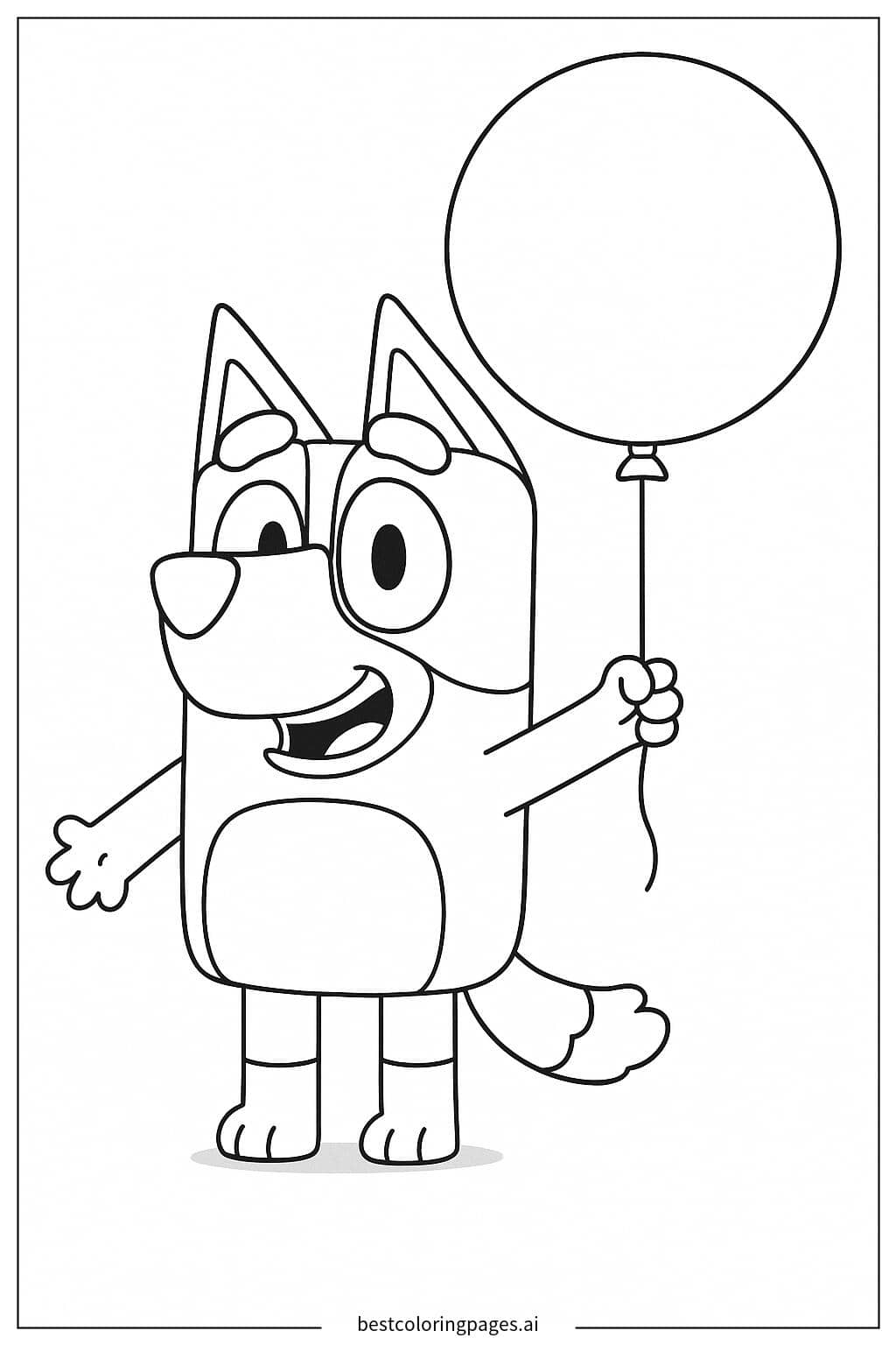 Bluey Holding a Balloon Coloring Page