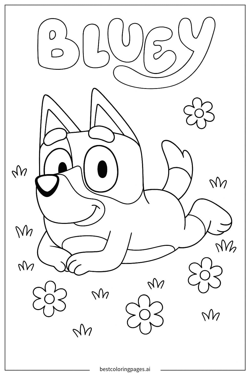 Bluey Relaxing on the Grass Coloring Page