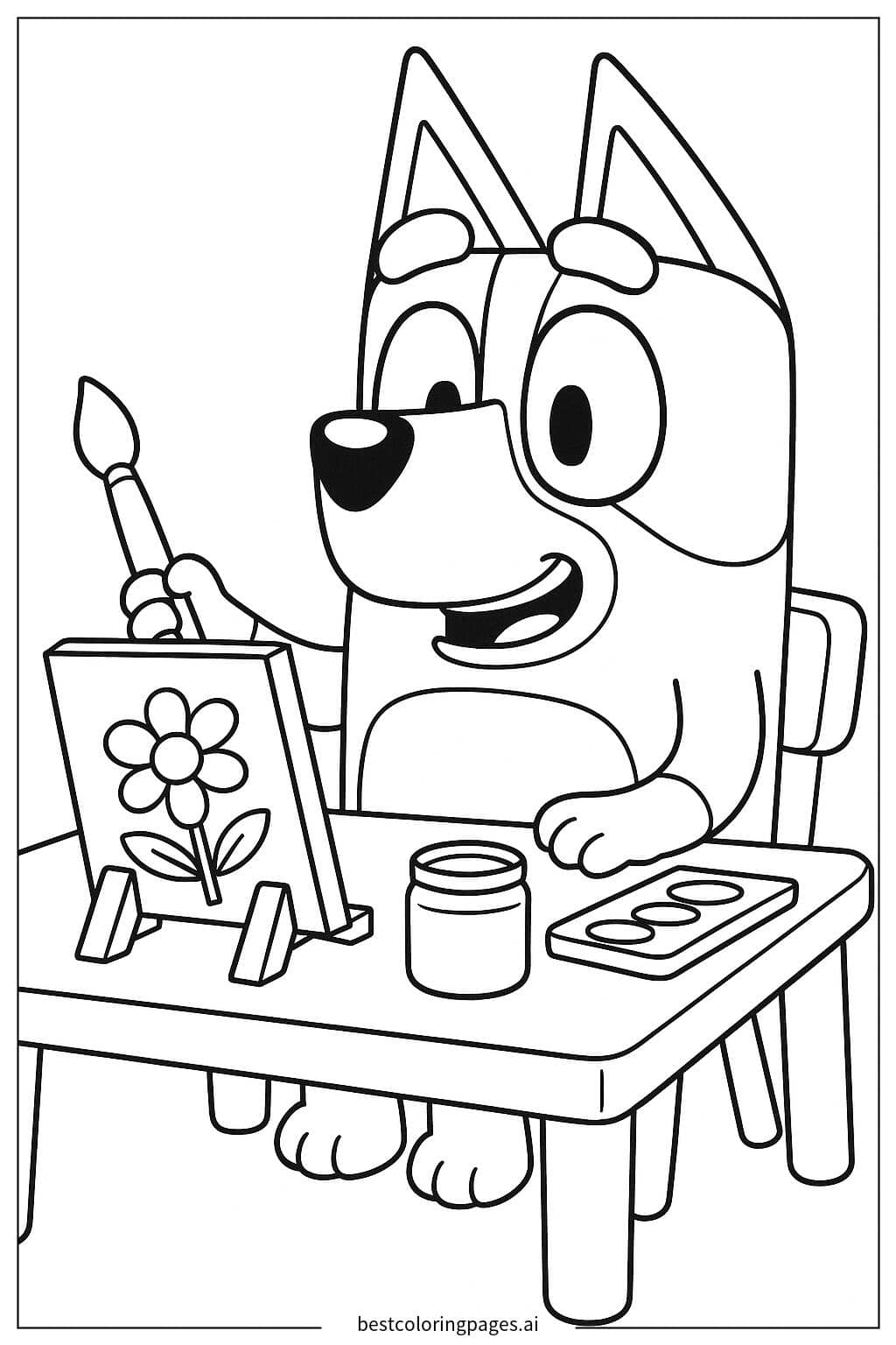 Bluey Painting a Picture Coloring Page
