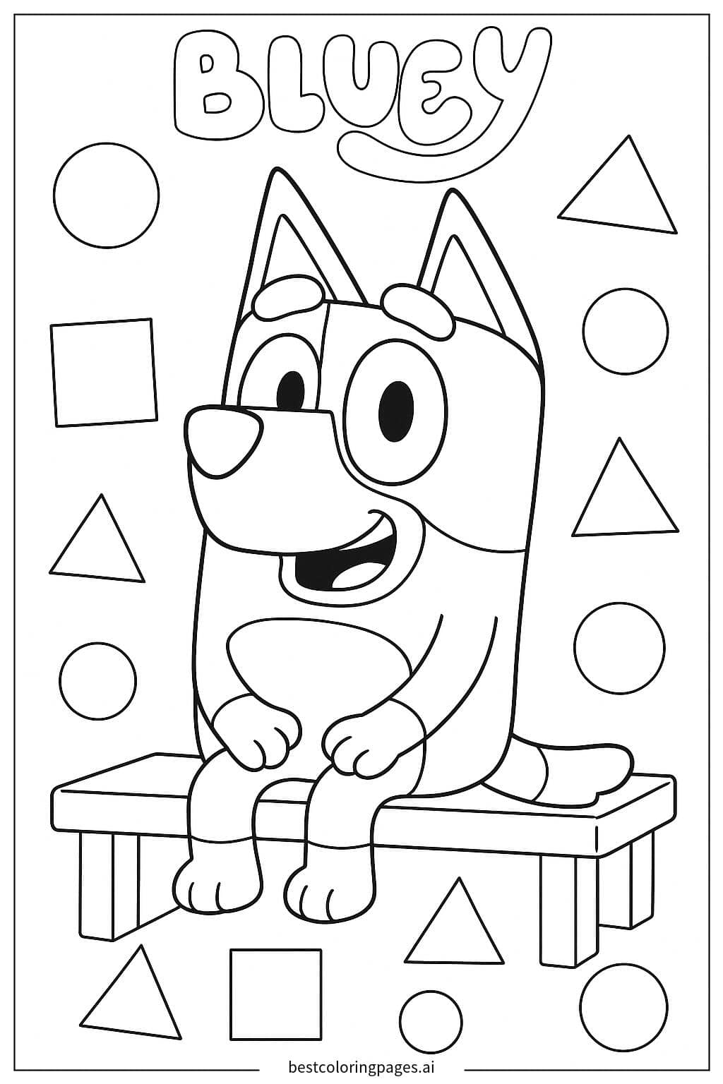 Bluey Sitting on a Bench Coloring Page