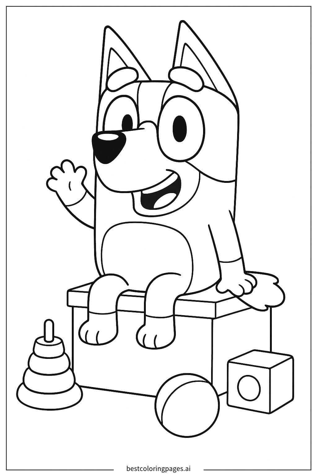 Bluey Sitting on a Toy Box Coloring Page
