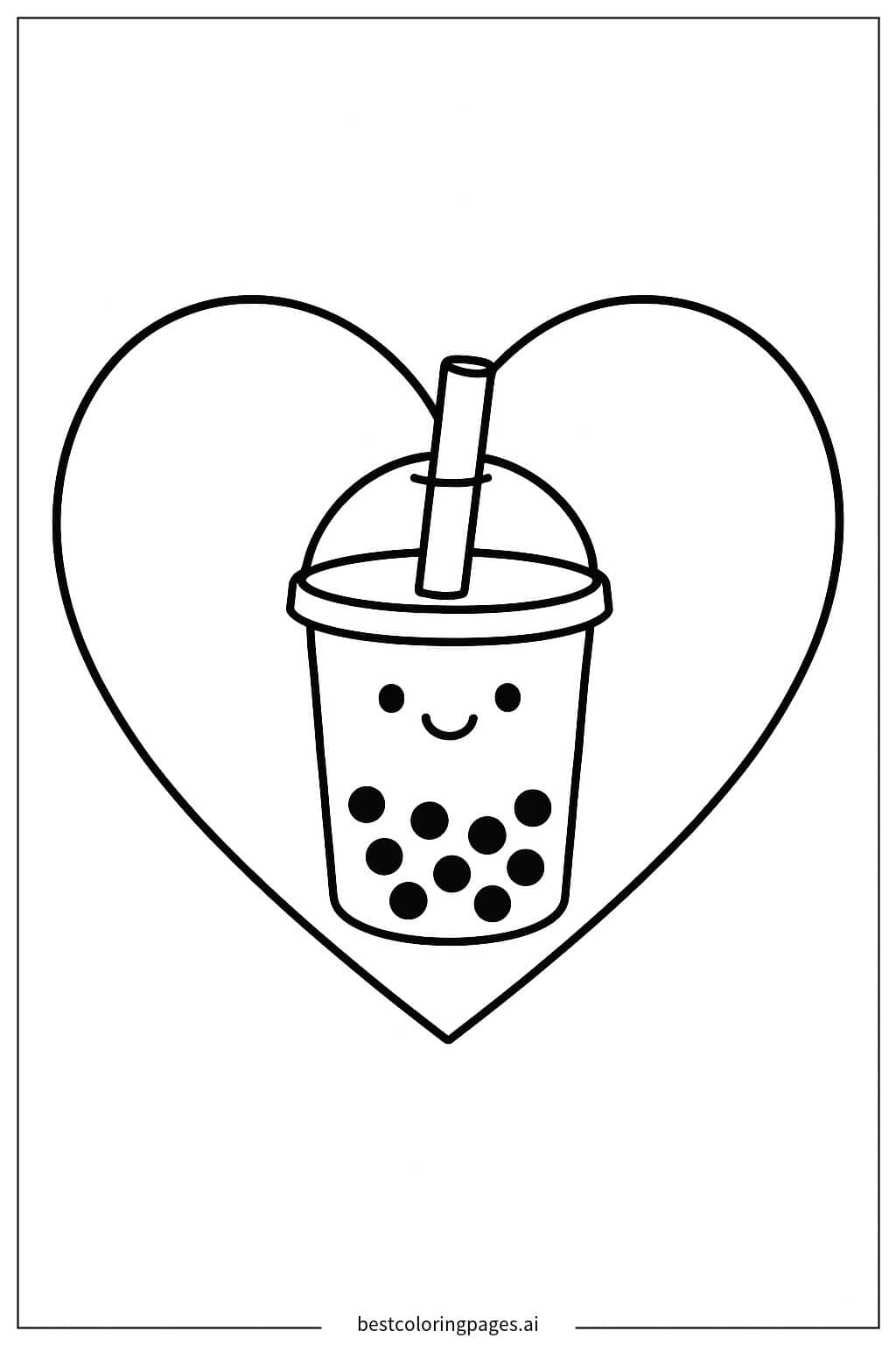 Heart-Shaped Boba Tea Delight Coloring Page