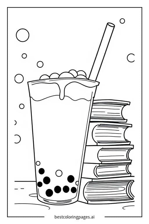 Boba Tea by Books Coloring Page