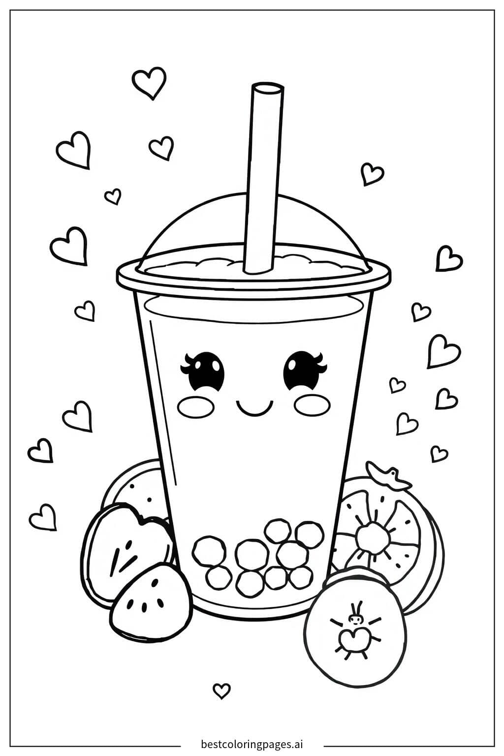 Boba Tea with Fruity Delight Coloring Page