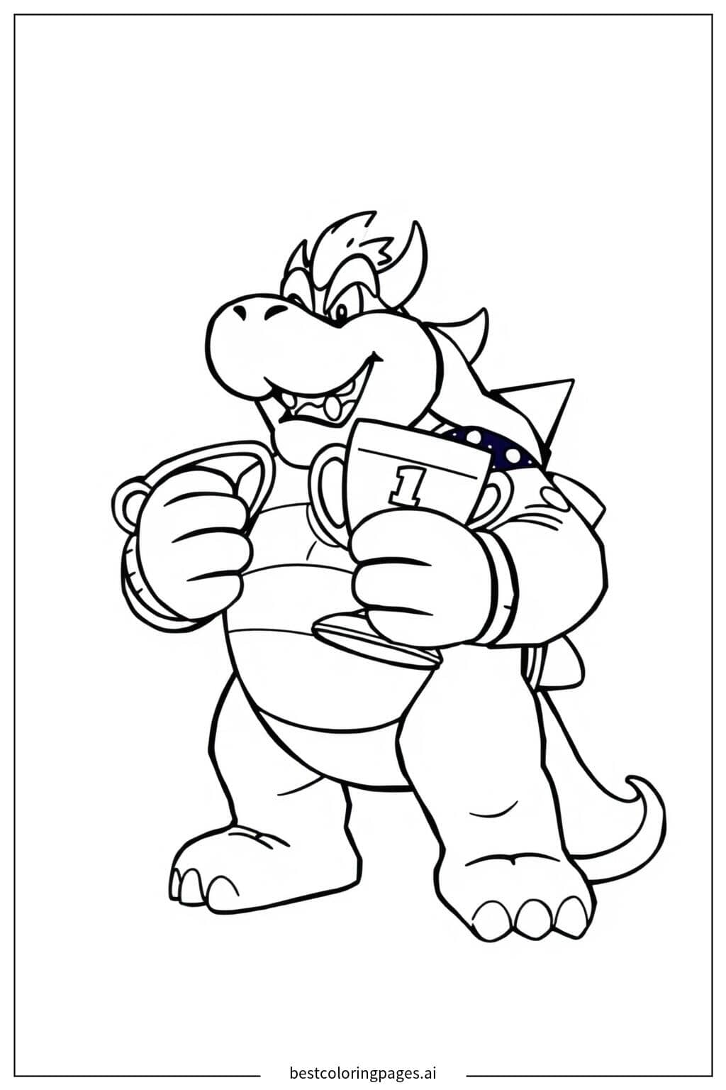 Bowser Holding a Trophy Coloring Page