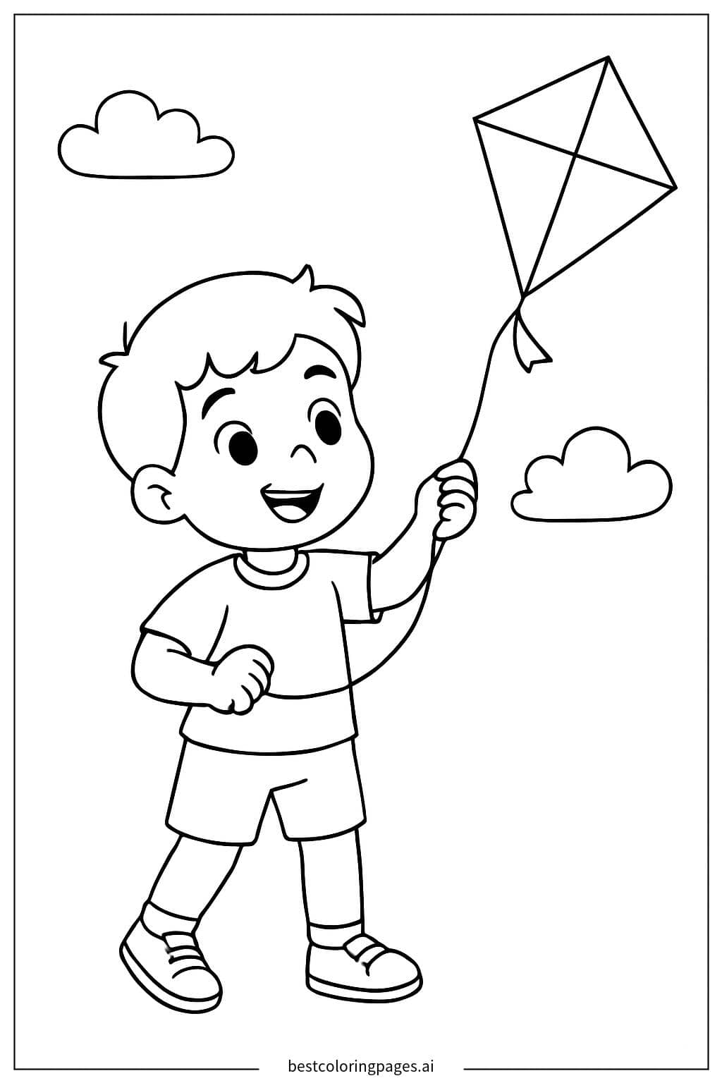 Boy Flying a Kite Coloring Page