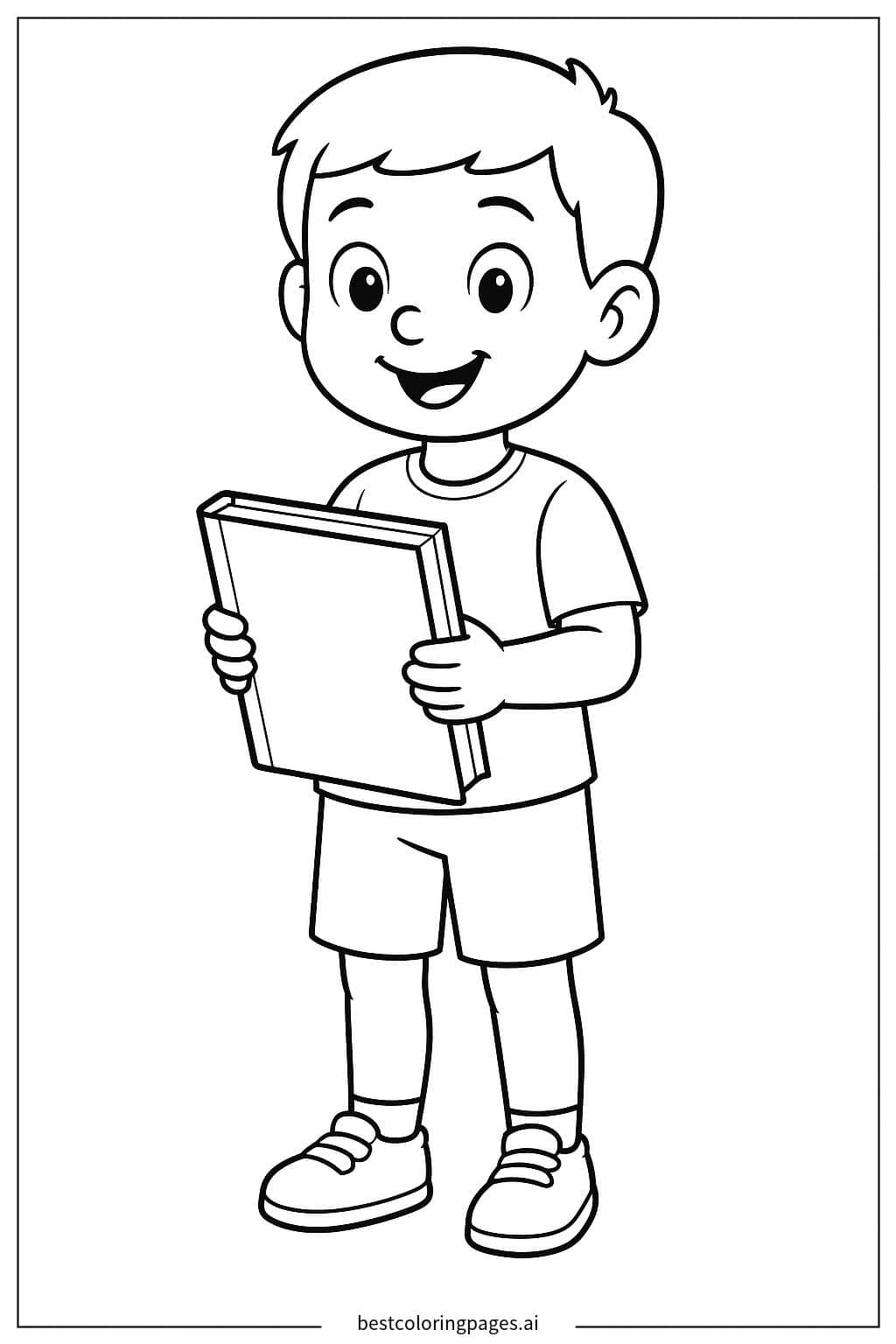 Boy Holding a Book Coloring Page