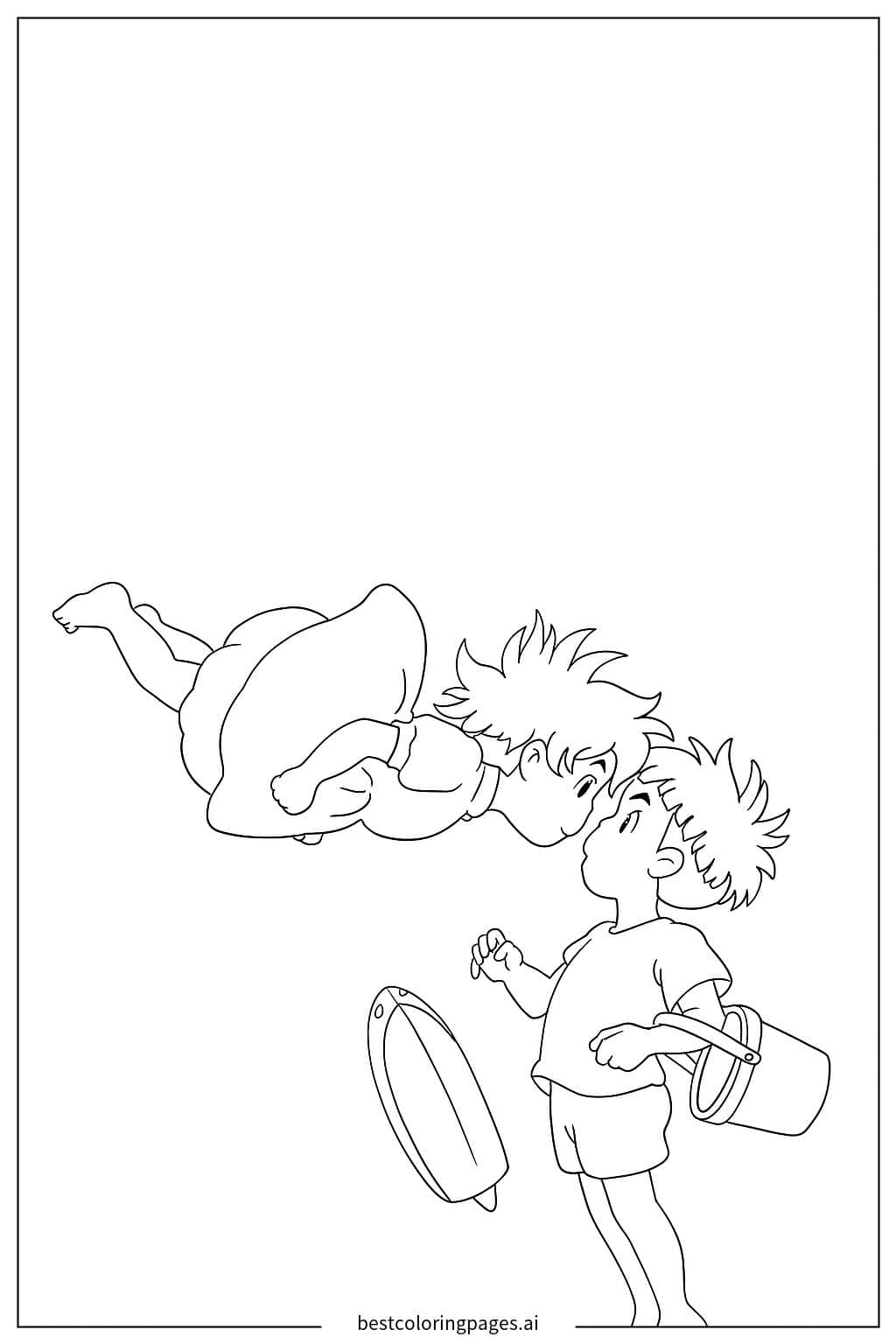 Coloriage Un garçon rencontre un poisson
