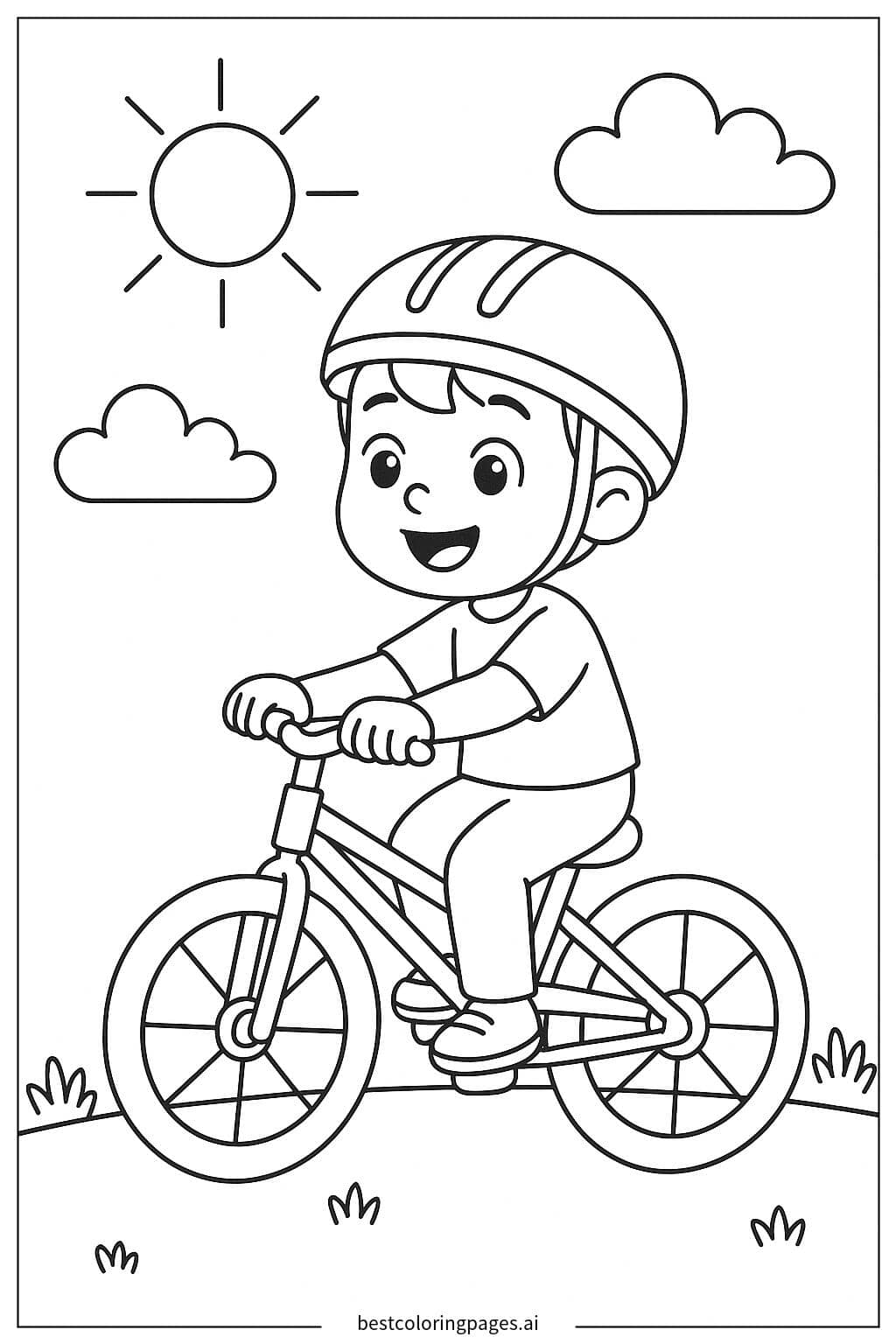 Boy Enjoying a Bicycle Ride Coloring Page