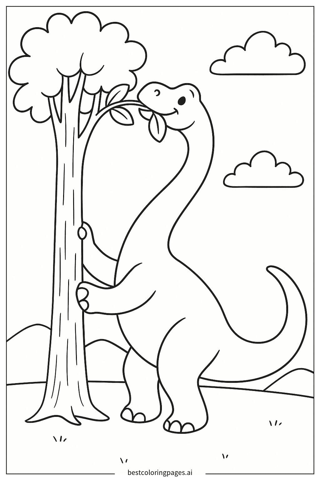 Brachiosaurus Eating from a Tall Tree Coloring Page