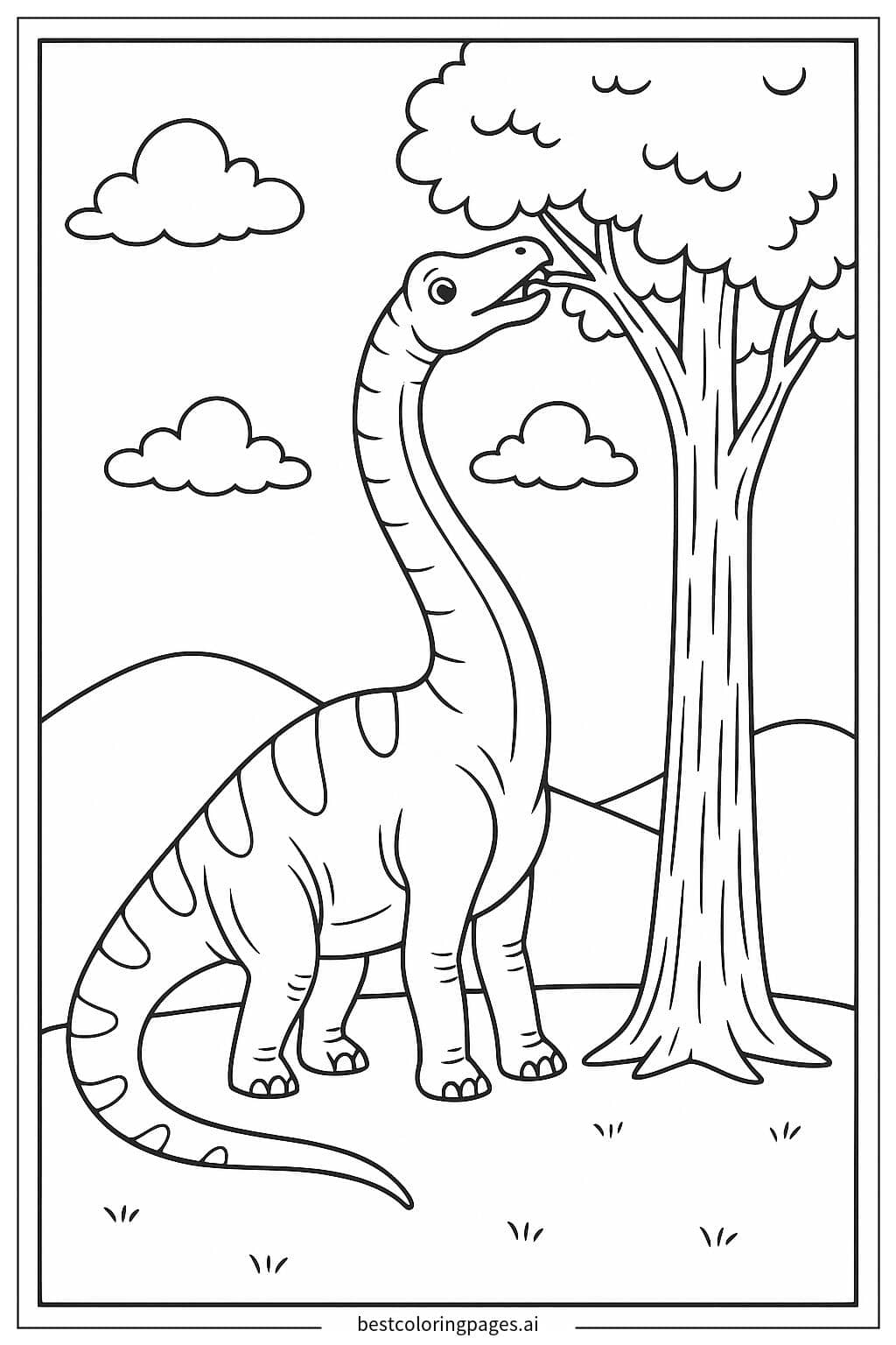 Brachiosaurus Enjoying a Tall Tree Snack Coloring Page