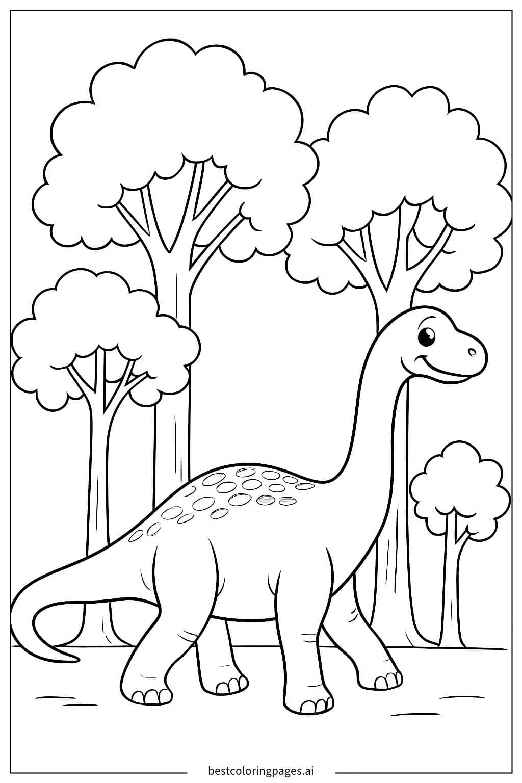 Desenhos de Brachiosaurus caminhando entre árvores para Colorir