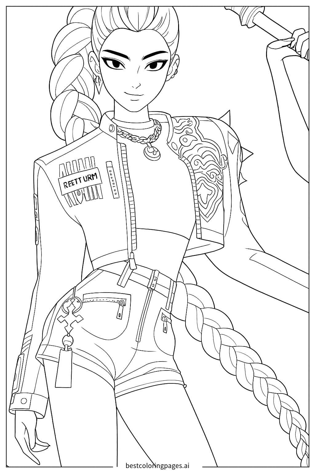 Dibujos de Chica con Trenzas y Chaqueta para Colorear